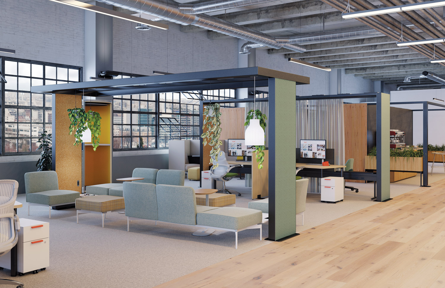 thriving workplace creative wall pixel lounge meeting spaces knoll works 2021