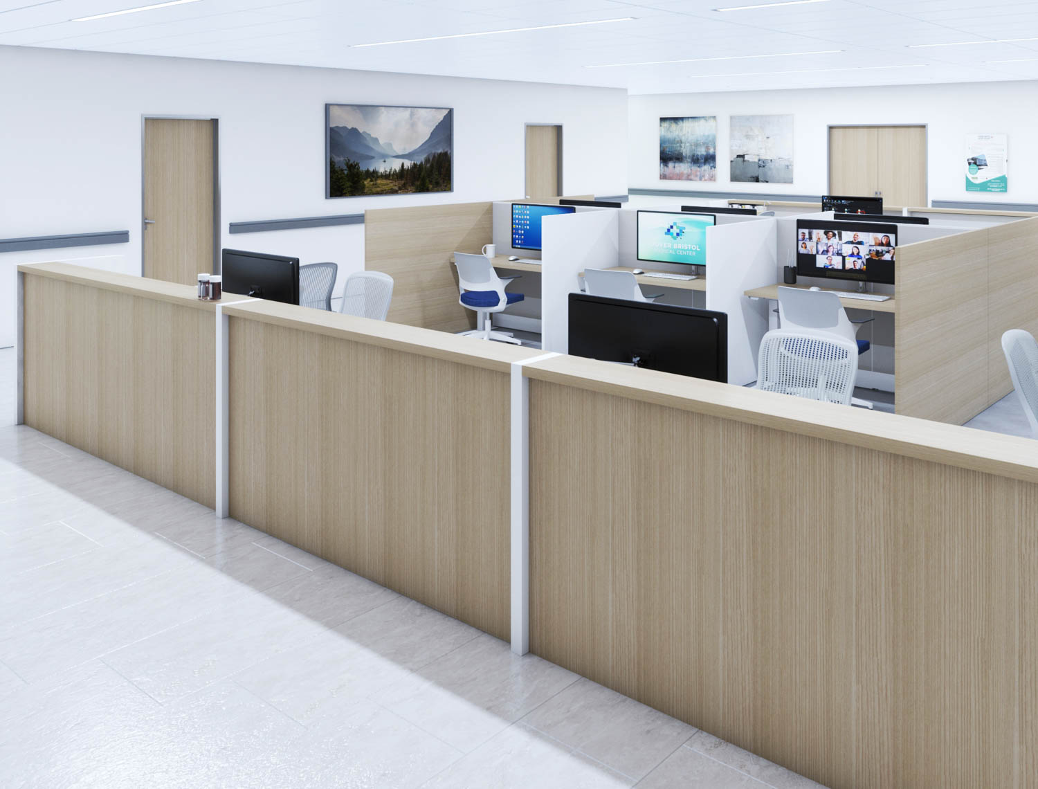 healthcare outpatient caregiver workspace reff profiles ollo light task seating anchor storage sapper monitor arm collection